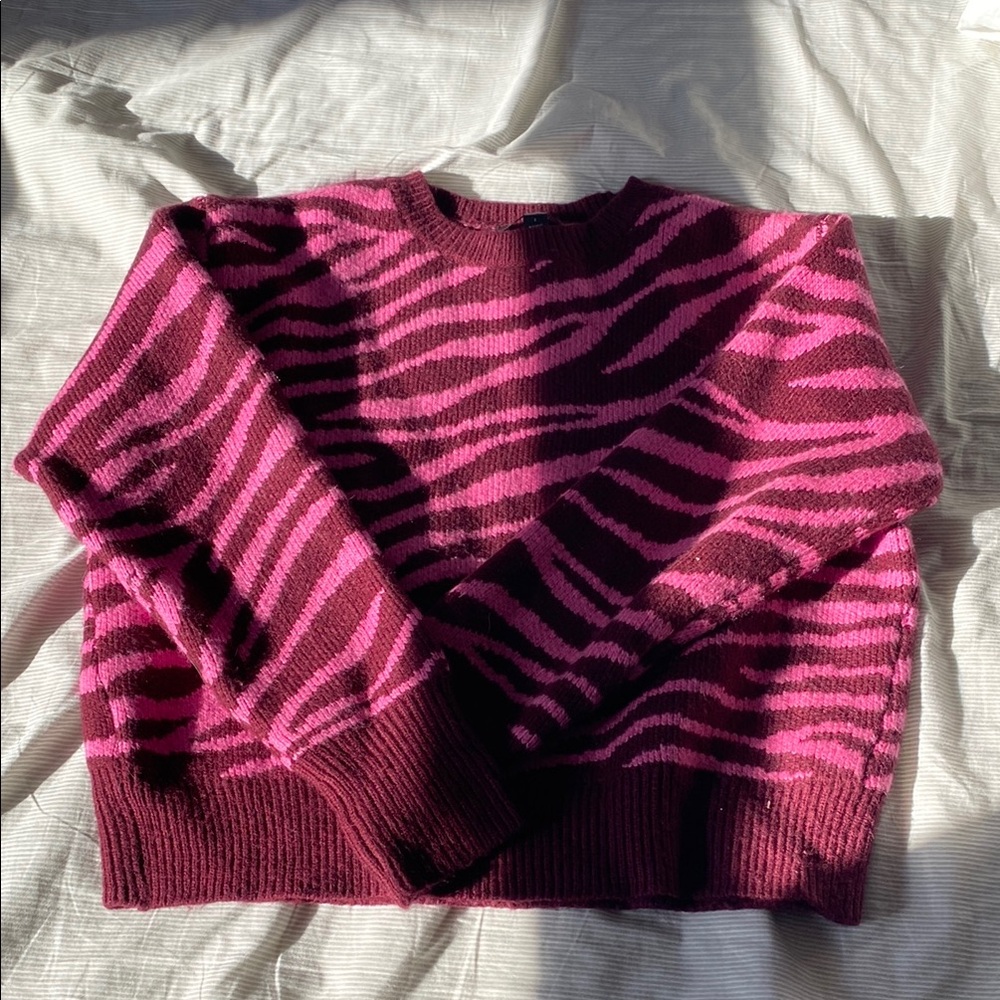 Pink and Brown Zebra Print Women's Sweater